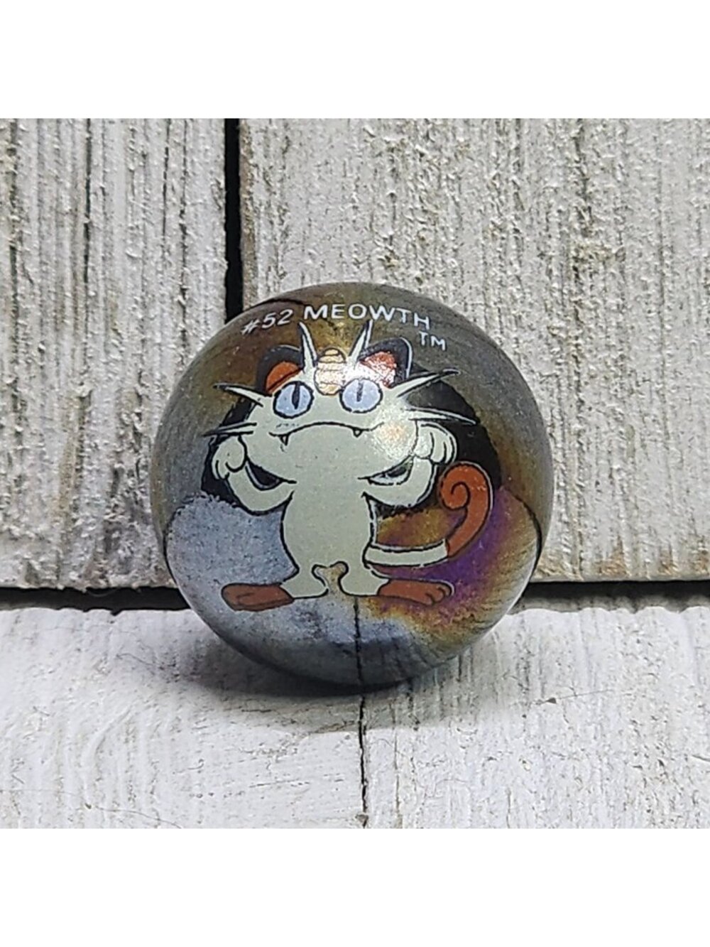 Vtg Pokemon #52 Meowth Marble Holo Mettalic Toy Biz Collectible Retro Nostalgic